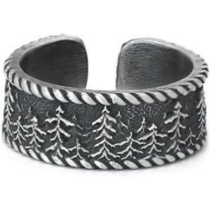 Vintage Forest Cuff Open Ring for Men Couple Wedding Bands Retro Adjustable